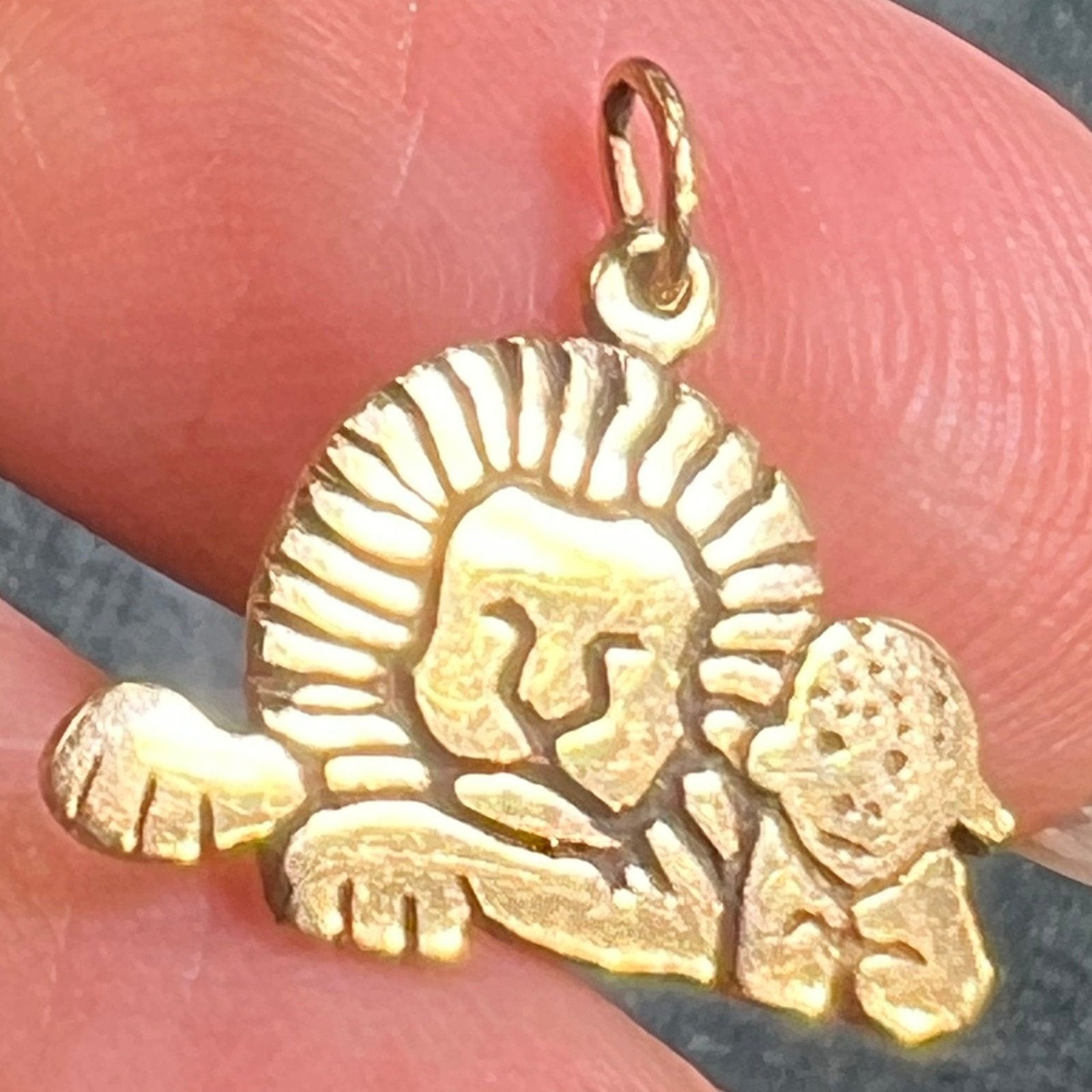 14k Yellow Gold LION + LAMB Pendant. Peaceful Co-Existence *Tiny!*