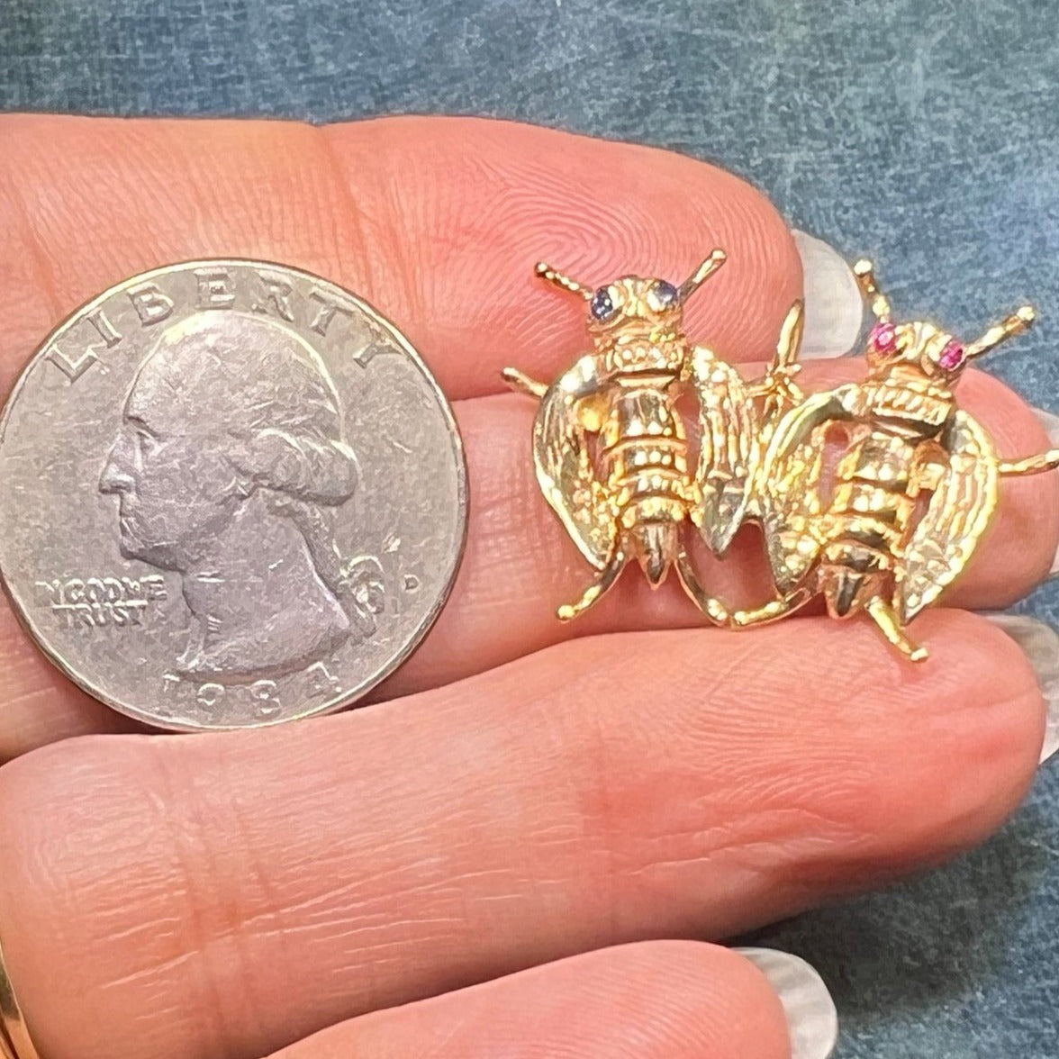 14k Yellow Gold "Let's Bee Friends" Pendant. Honey Bee-FFs