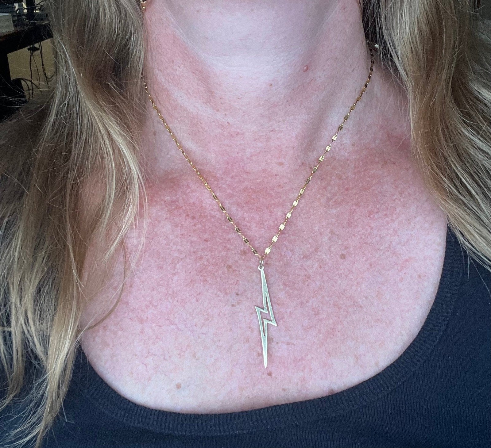 14k Yellow Gold Lightning Bolt Pendant. 2"