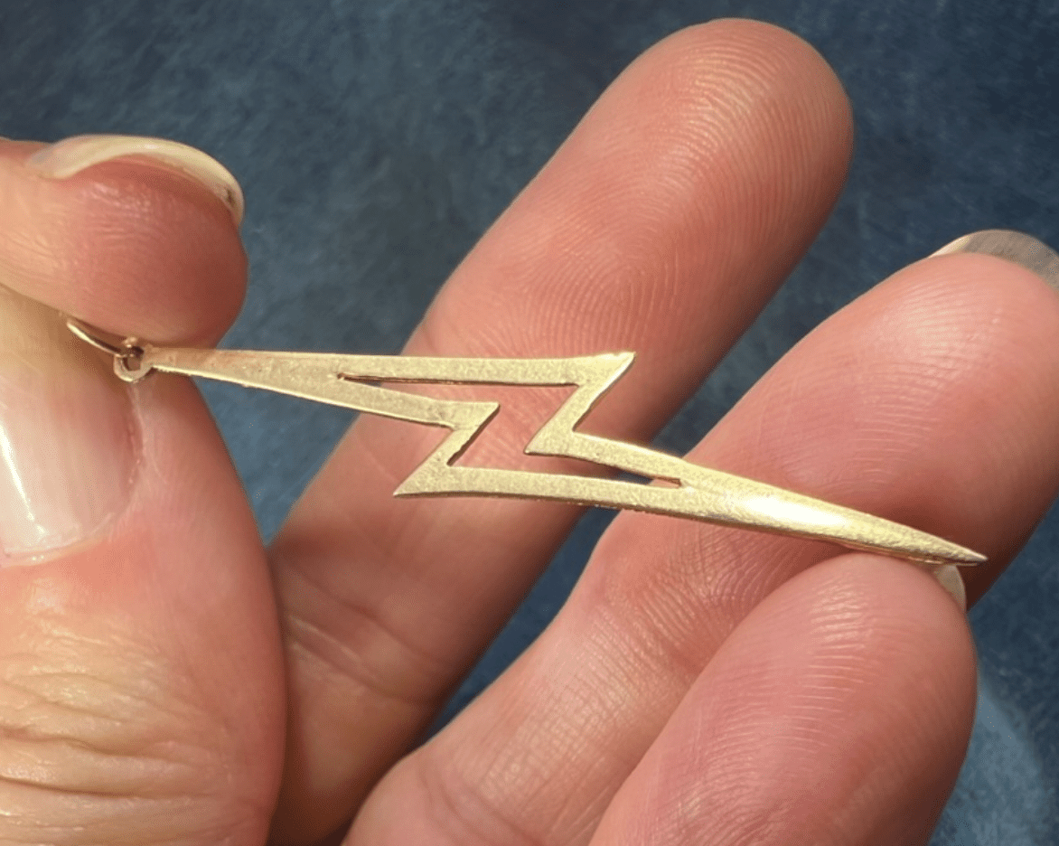 14k Yellow Gold Lightning Bolt Pendant. 2"