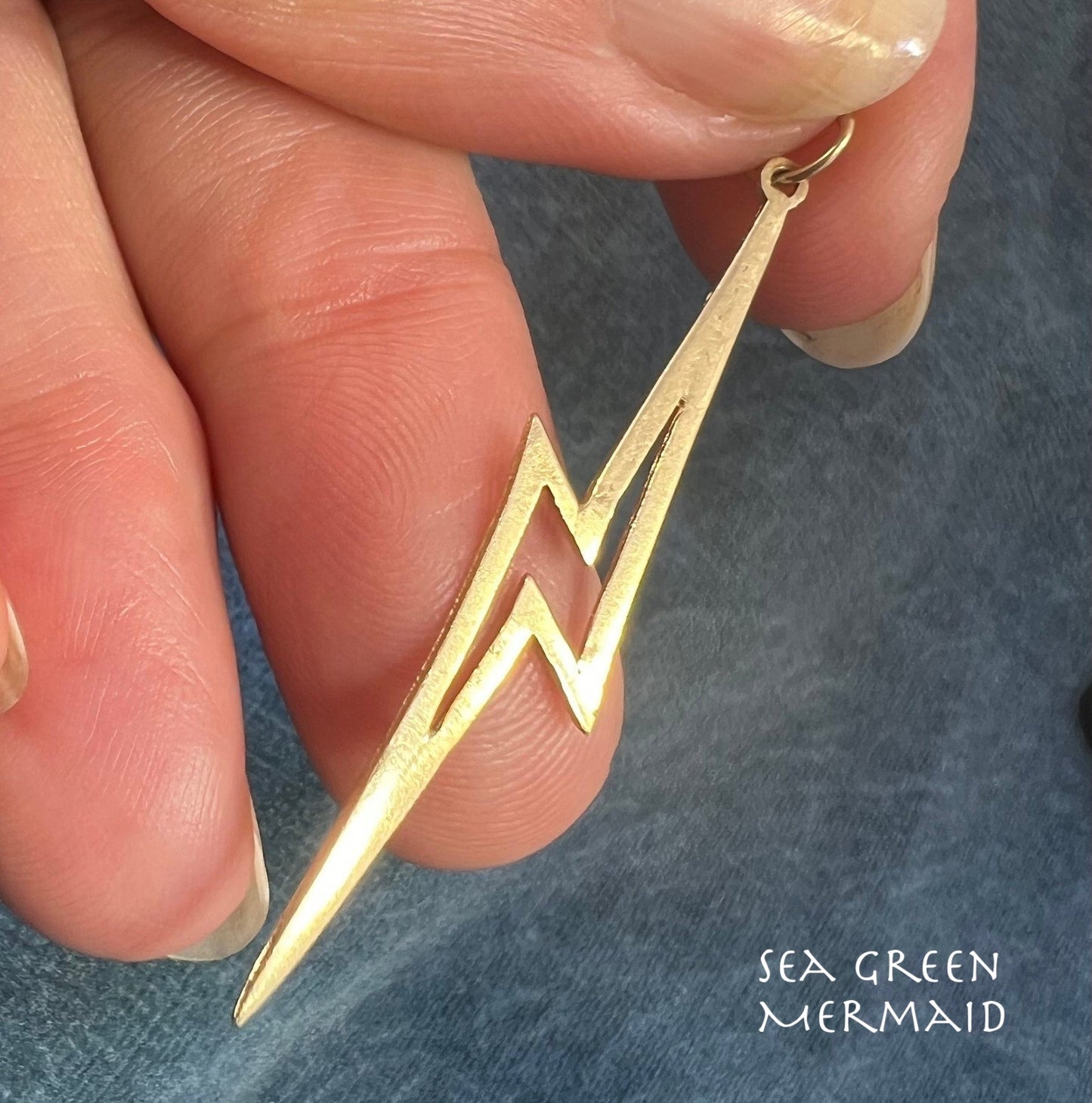 14k Yellow Gold Lightning Bolt Pendant. 2"