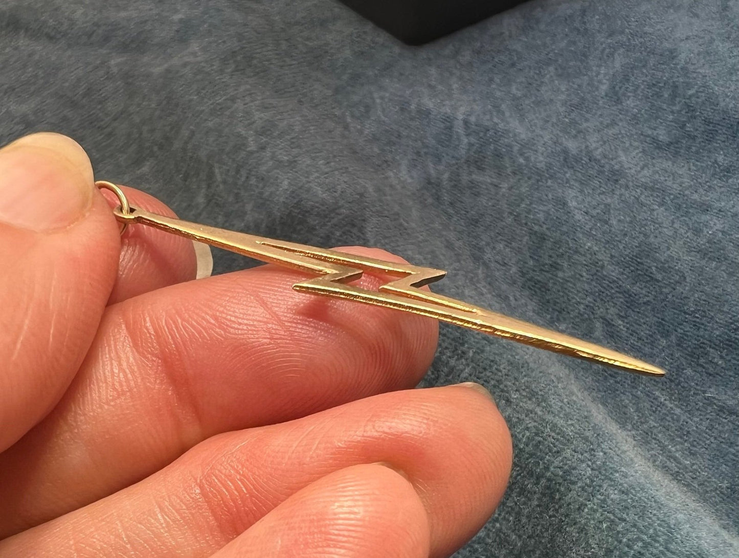 14k Yellow Gold Lightning Bolt Pendant. 2"