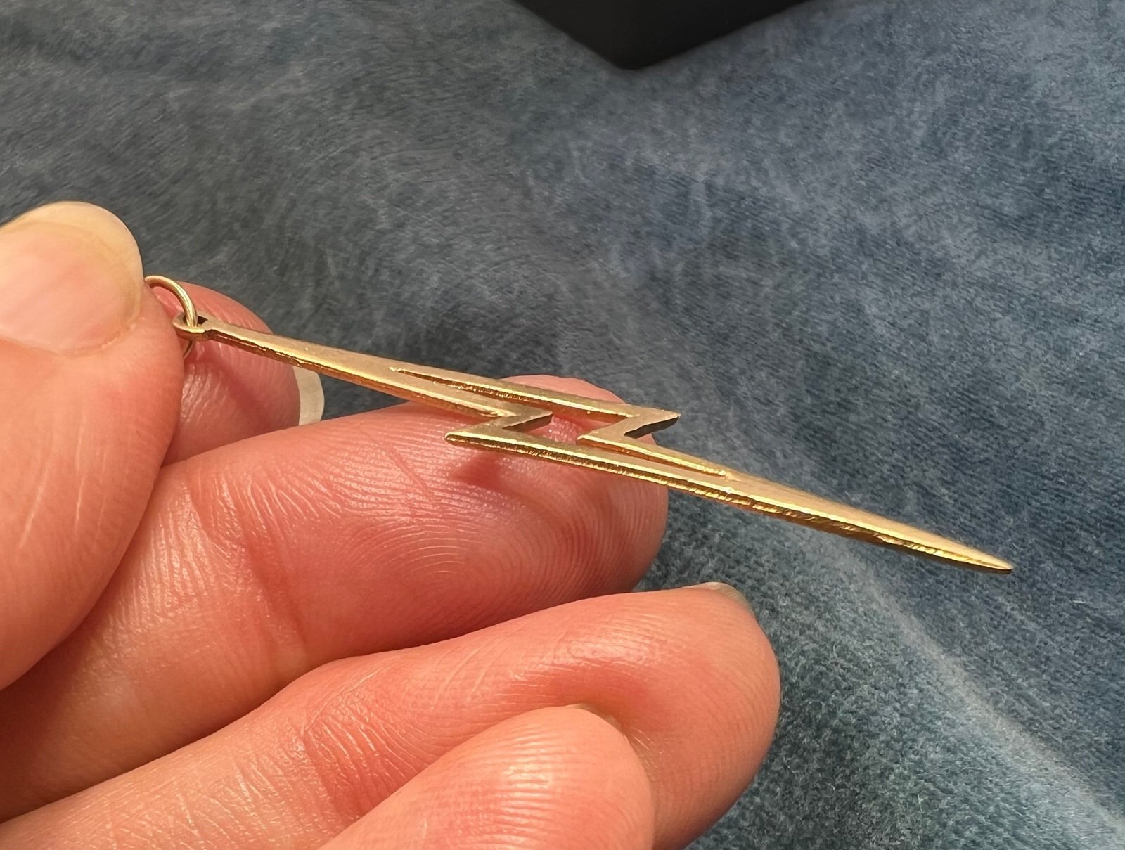 14k Yellow Gold Lightning Bolt Pendant. 2"