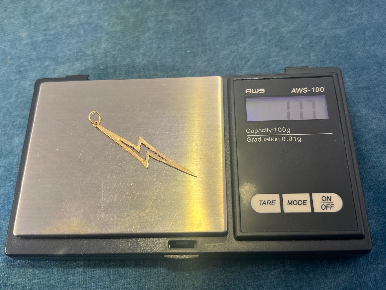 14k Yellow Gold Lightning Bolt Pendant. 2"