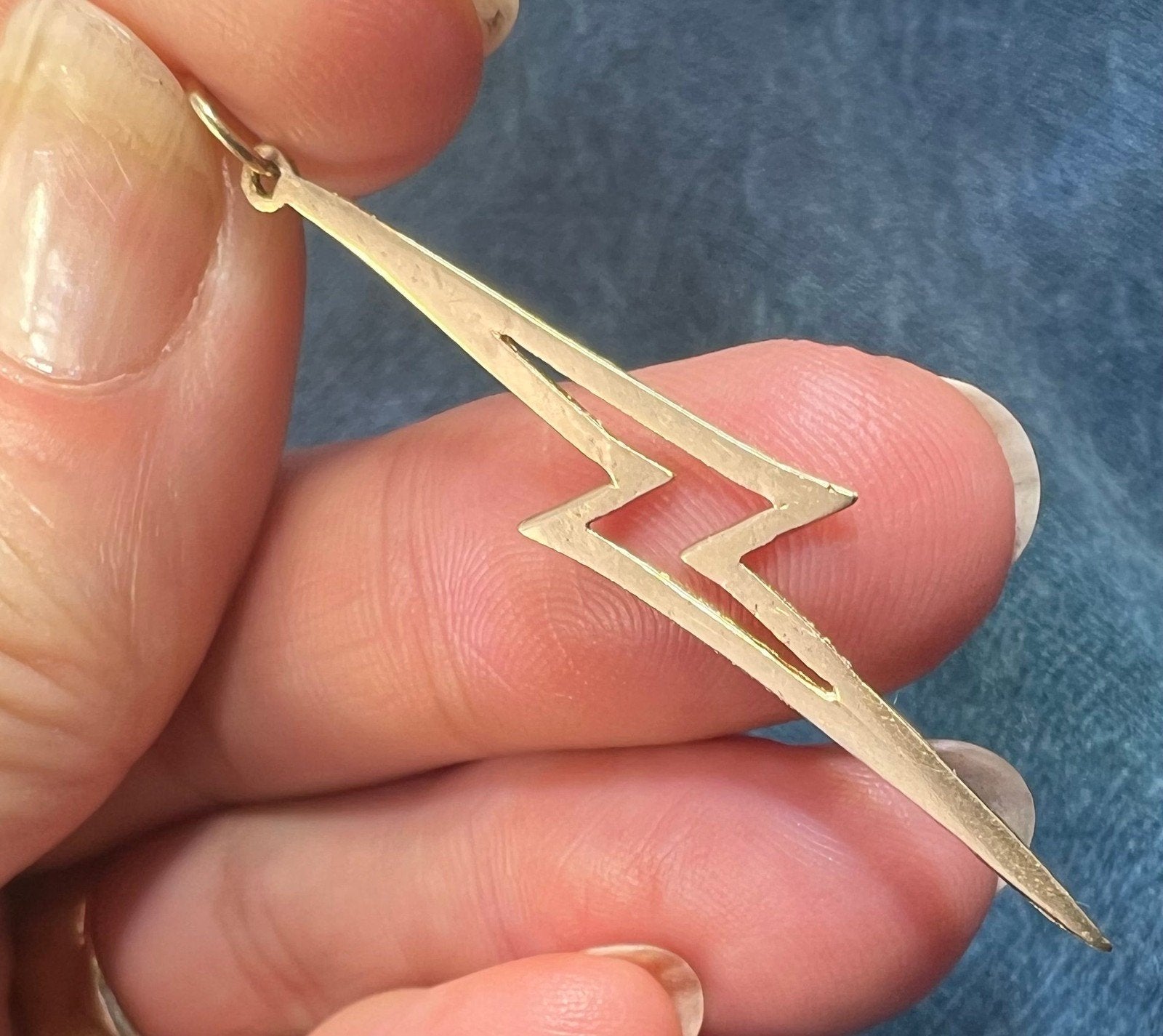14k Yellow Gold Lightning Bolt Pendant. 2"