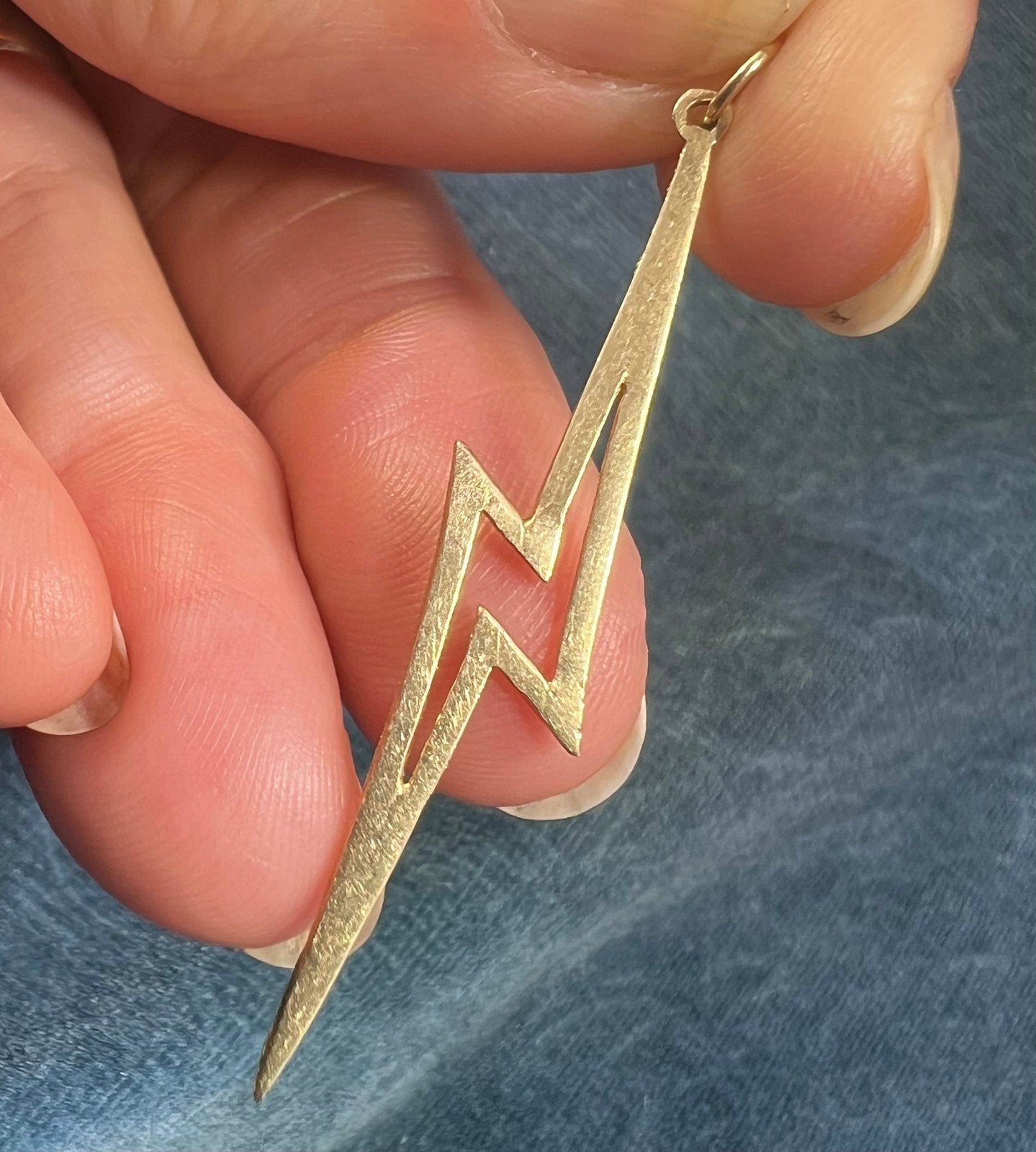 14k Yellow Gold Lightning Bolt Pendant. 2"