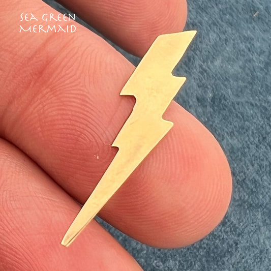 14k Yellow Gold Lightning Bolt Pendant. Artisan 1.2"