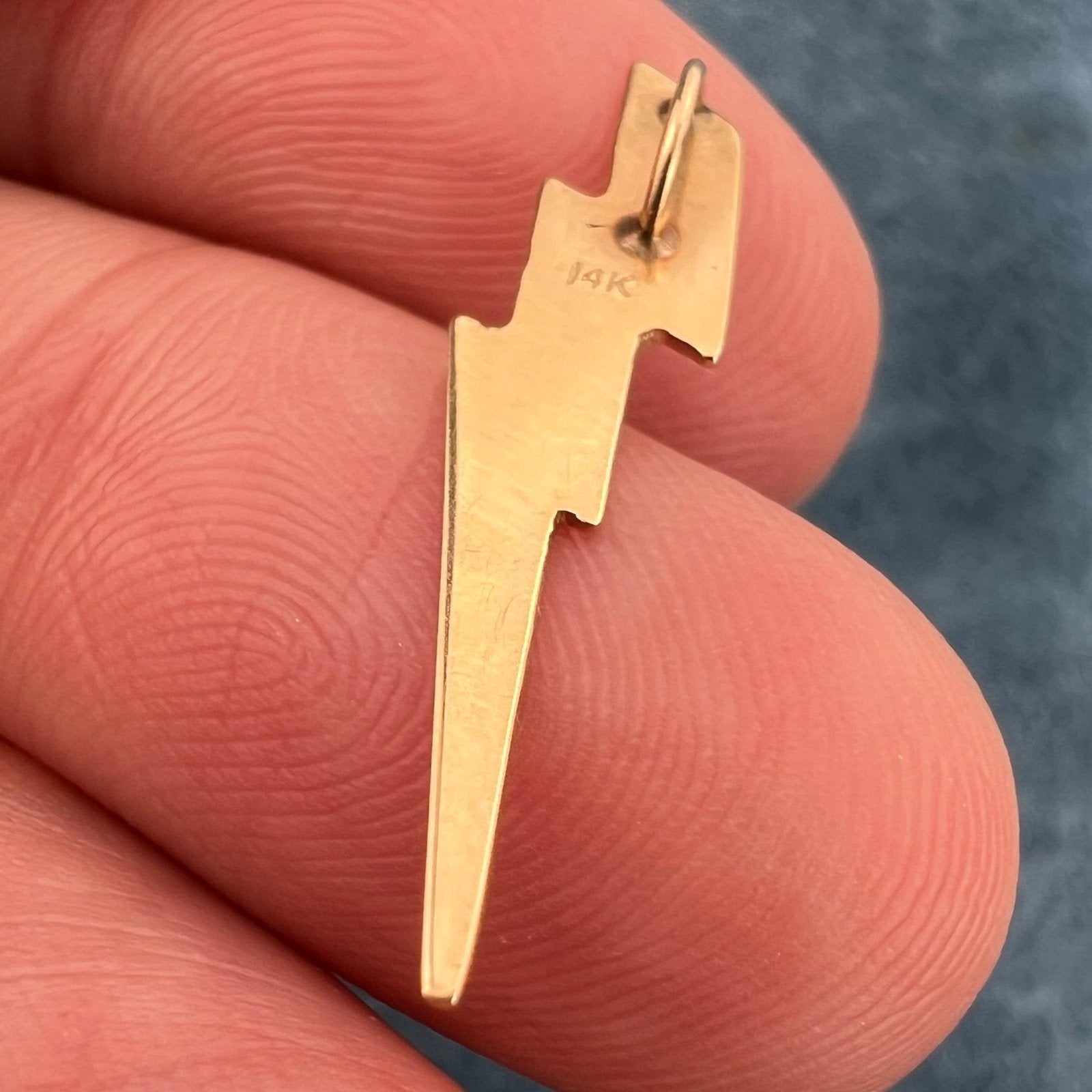 14k Yellow Gold Lightning Bolt Pendant. Artisan 1.2"