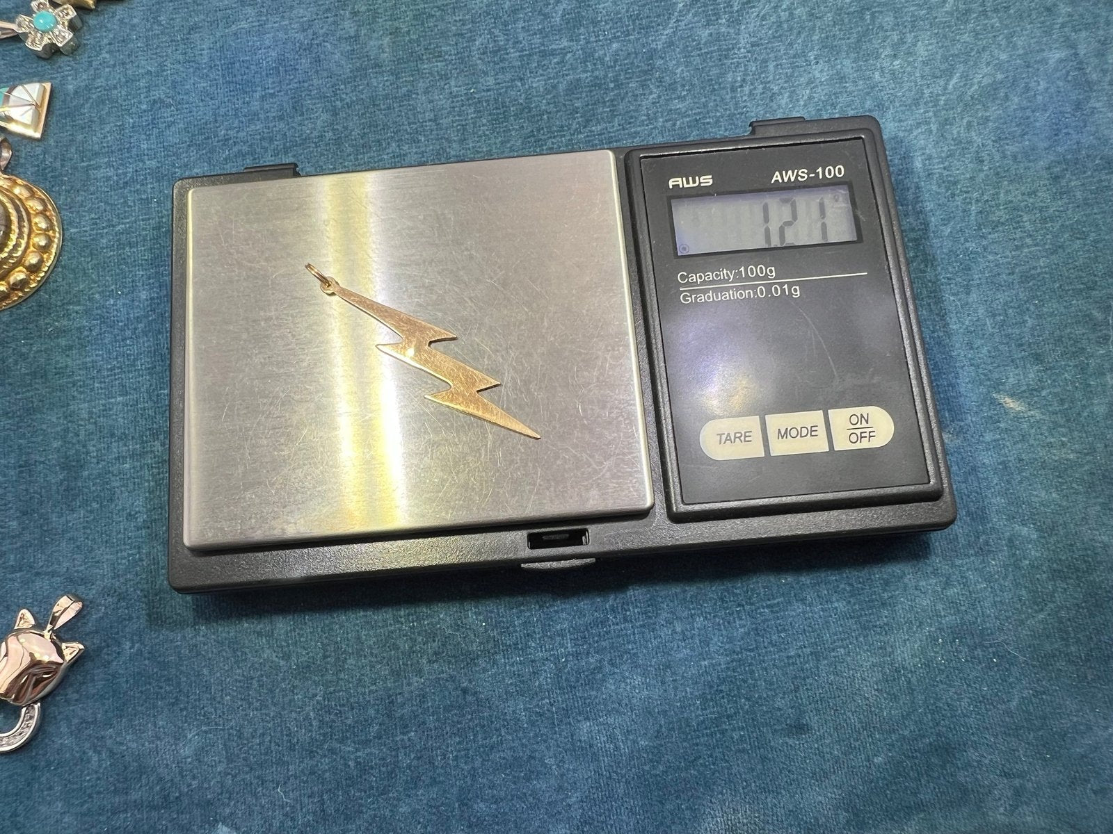 14k Yellow Gold Lightning Bolt Pendant. Artisan 2"