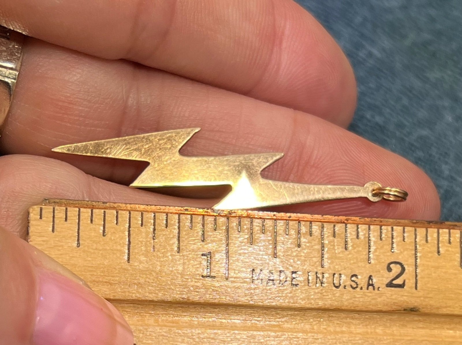 14k Yellow Gold Lightning Bolt Pendant. Artisan 2"