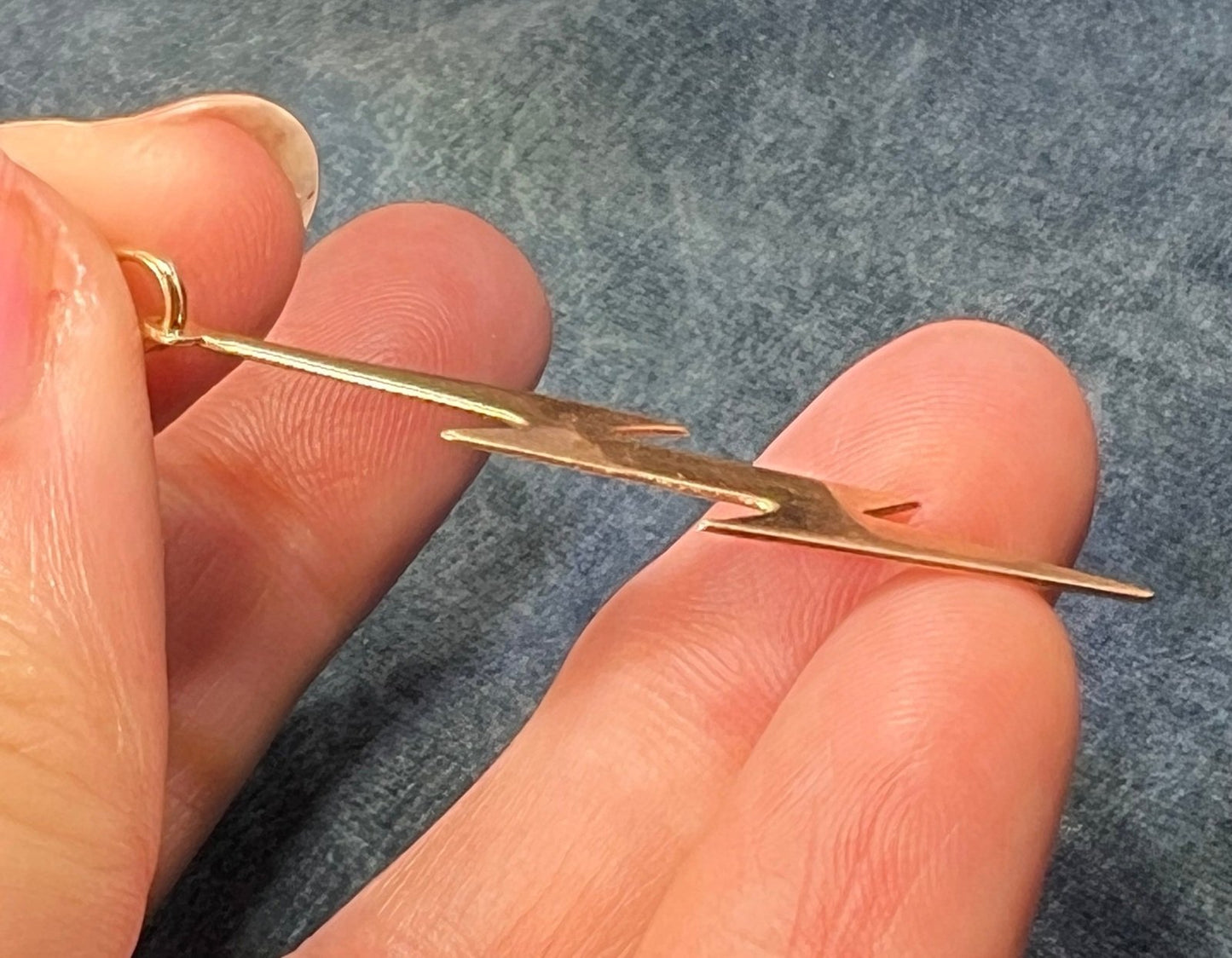 14k Yellow Gold Lightning Bolt Pendant. Artisan 2"