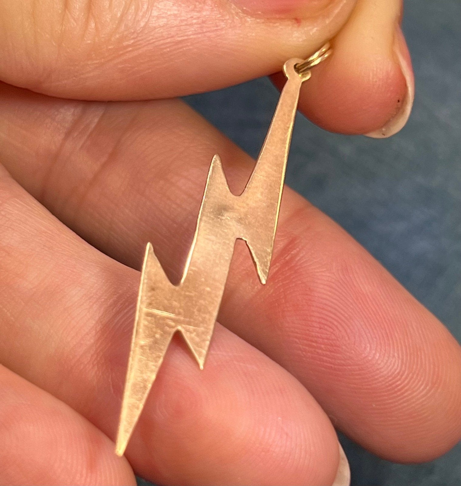 14k Yellow Gold Lightning Bolt Pendant. Artisan 2"