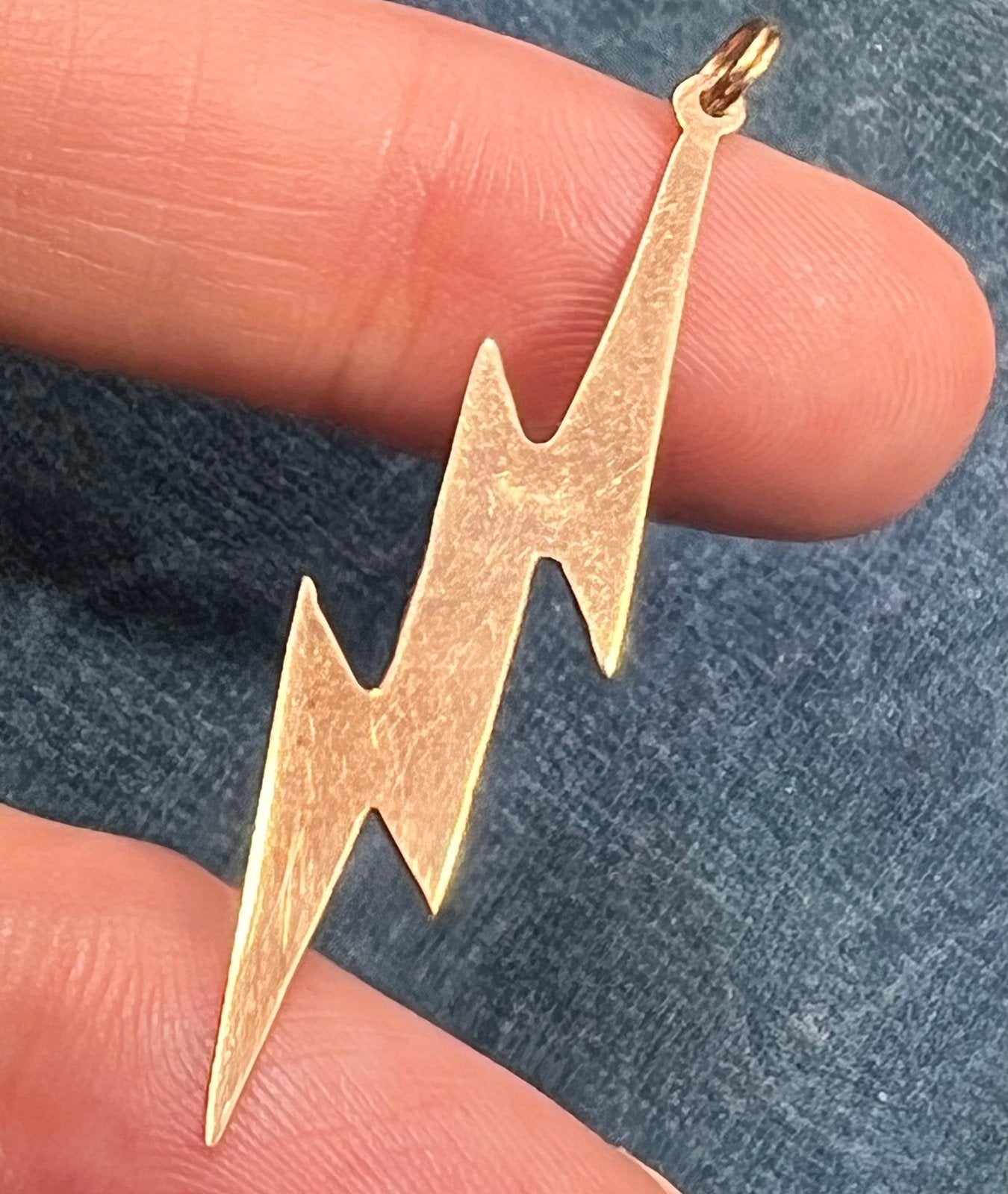 14k Yellow Gold Lightning Bolt Pendant. Artisan 2"