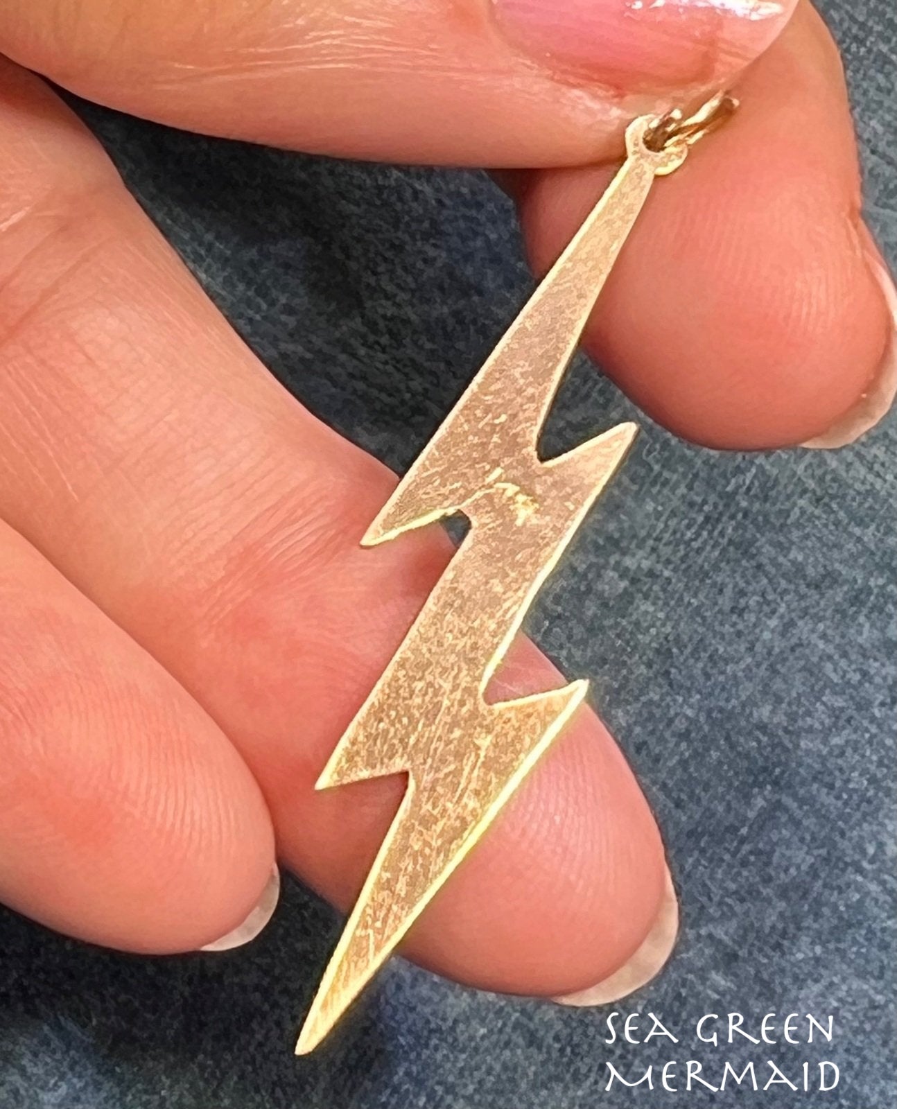 14k Yellow Gold Lightning Bolt Pendant. Artisan 2"
