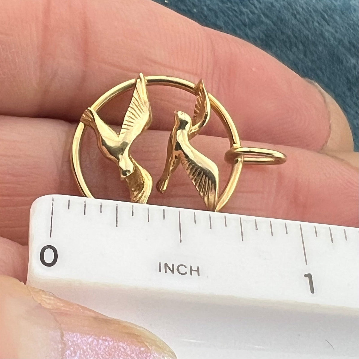 14k Yellow Gold Love Birds in Flight Pendant. Bahama Doves Mates for Life