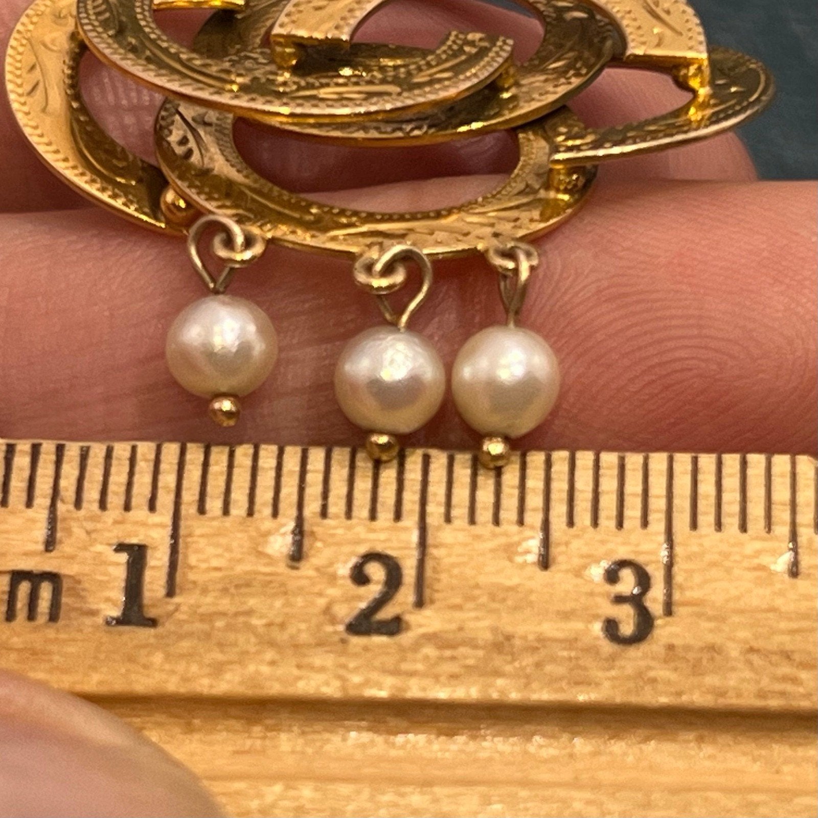 14k Yellow Gold Love Knot Pendant w/ Pearls. Victorian 1 3/4" + 6.5g