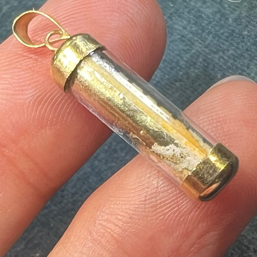 14k Yellow Gold Mezuzah Pendant. Holy Shema Prayer + Jerusalem Sand