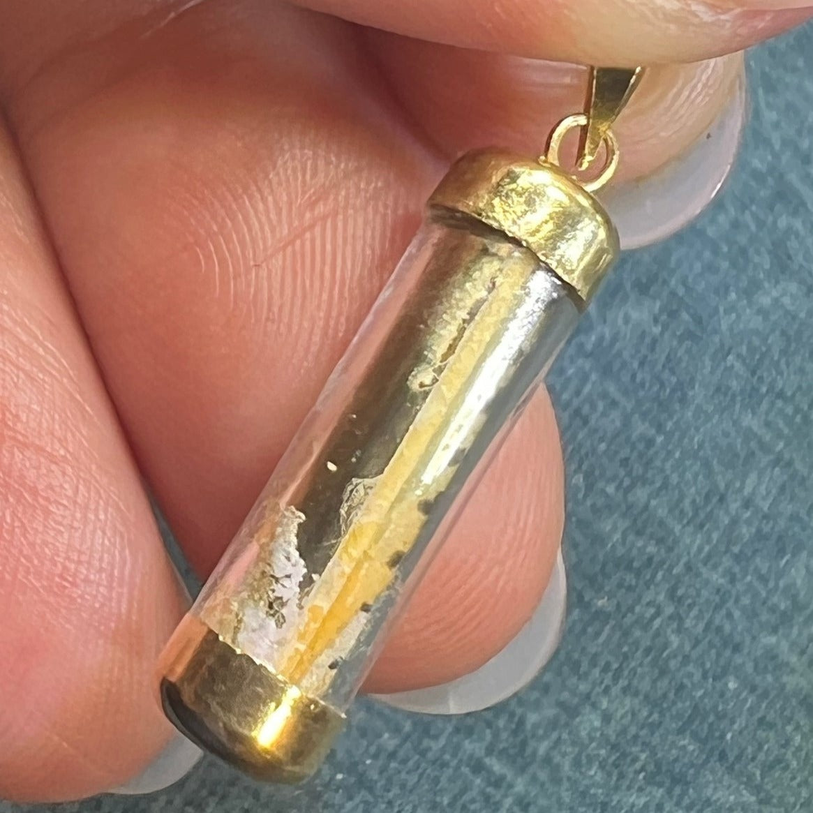 14k Yellow Gold Mezuzah Pendant. Holy Shema Prayer + Jerusalem Sand