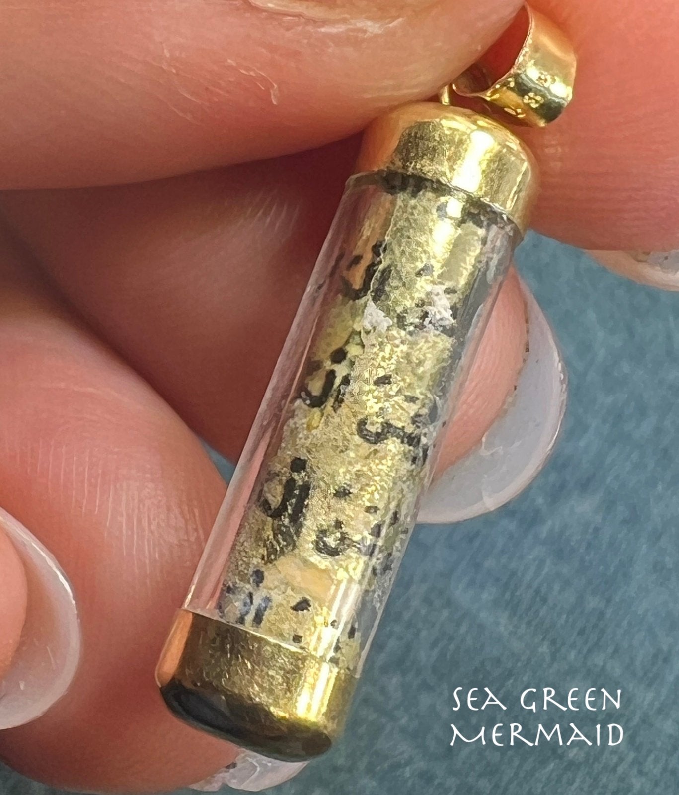 14k Yellow Gold Mezuzah Pendant. Holy Shema Prayer + Jerusalem Sand