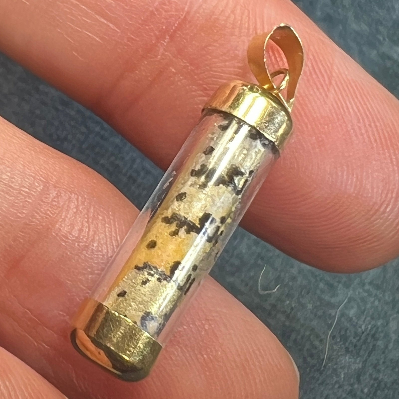 14k Yellow Gold Mezuzah Pendant. Holy Shema Prayer + Jerusalem Sand