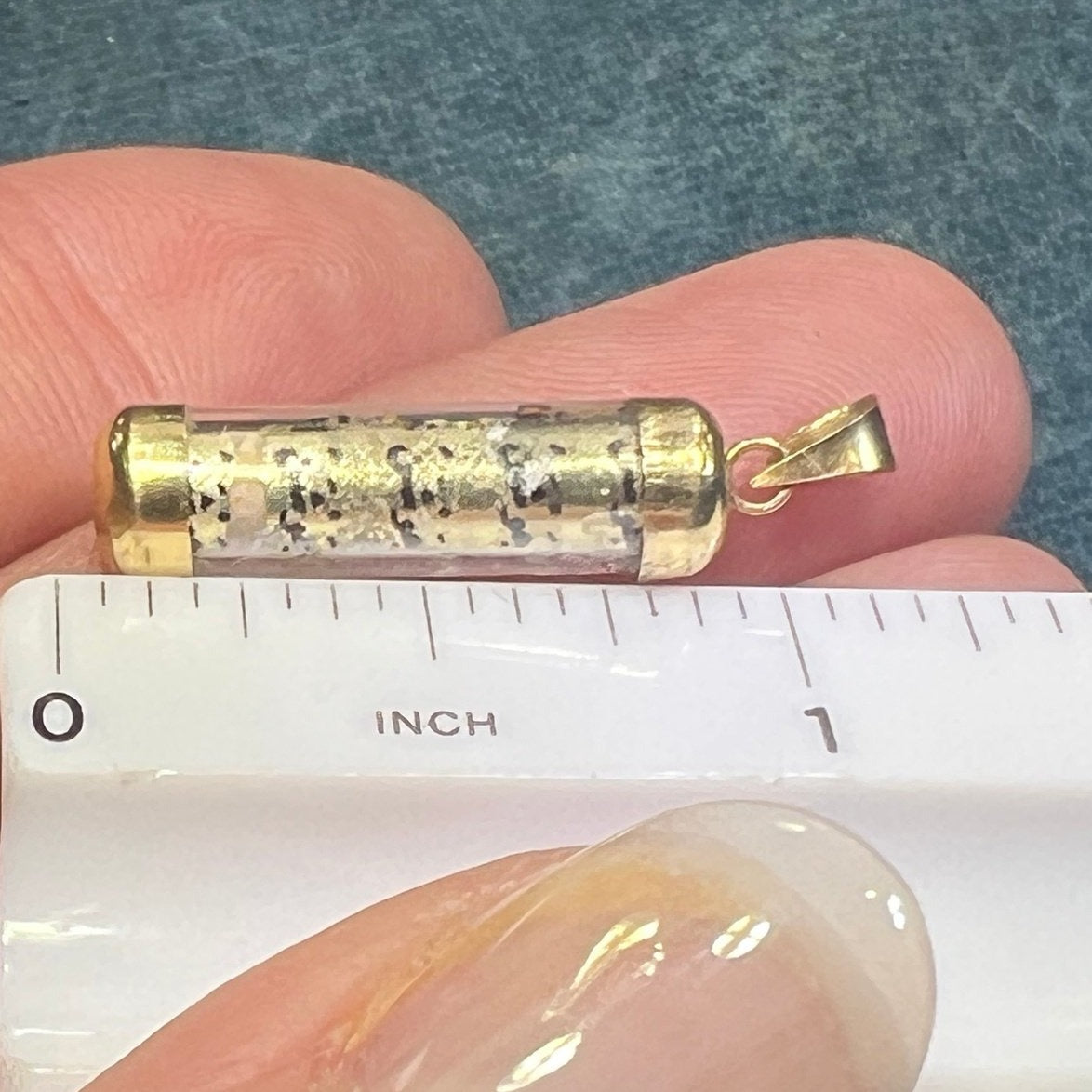 14k Yellow Gold Mezuzah Pendant. Holy Shema Prayer + Jerusalem Sand