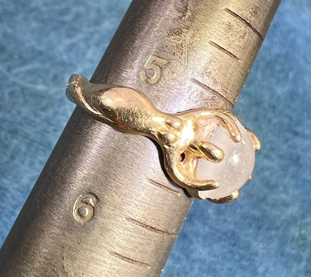 14k Yellow Gold Moonstone Ring w 2 Mermaids Goddesses *Video*