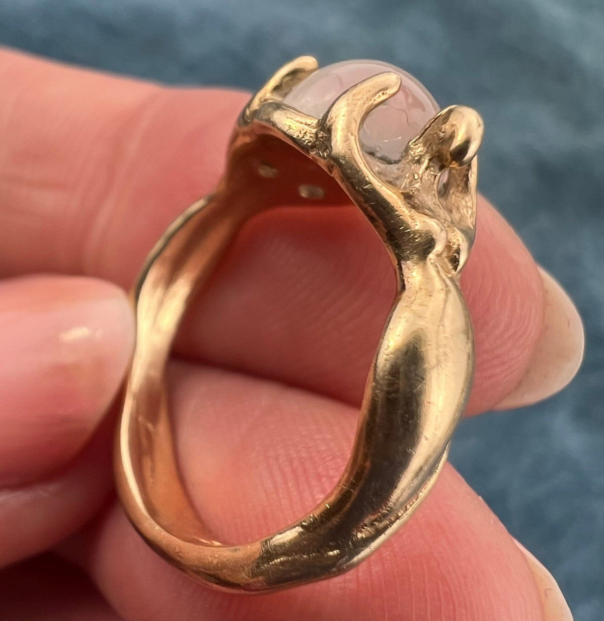 14k Yellow Gold Moonstone Ring w 2 Mermaids Goddesses *Video*