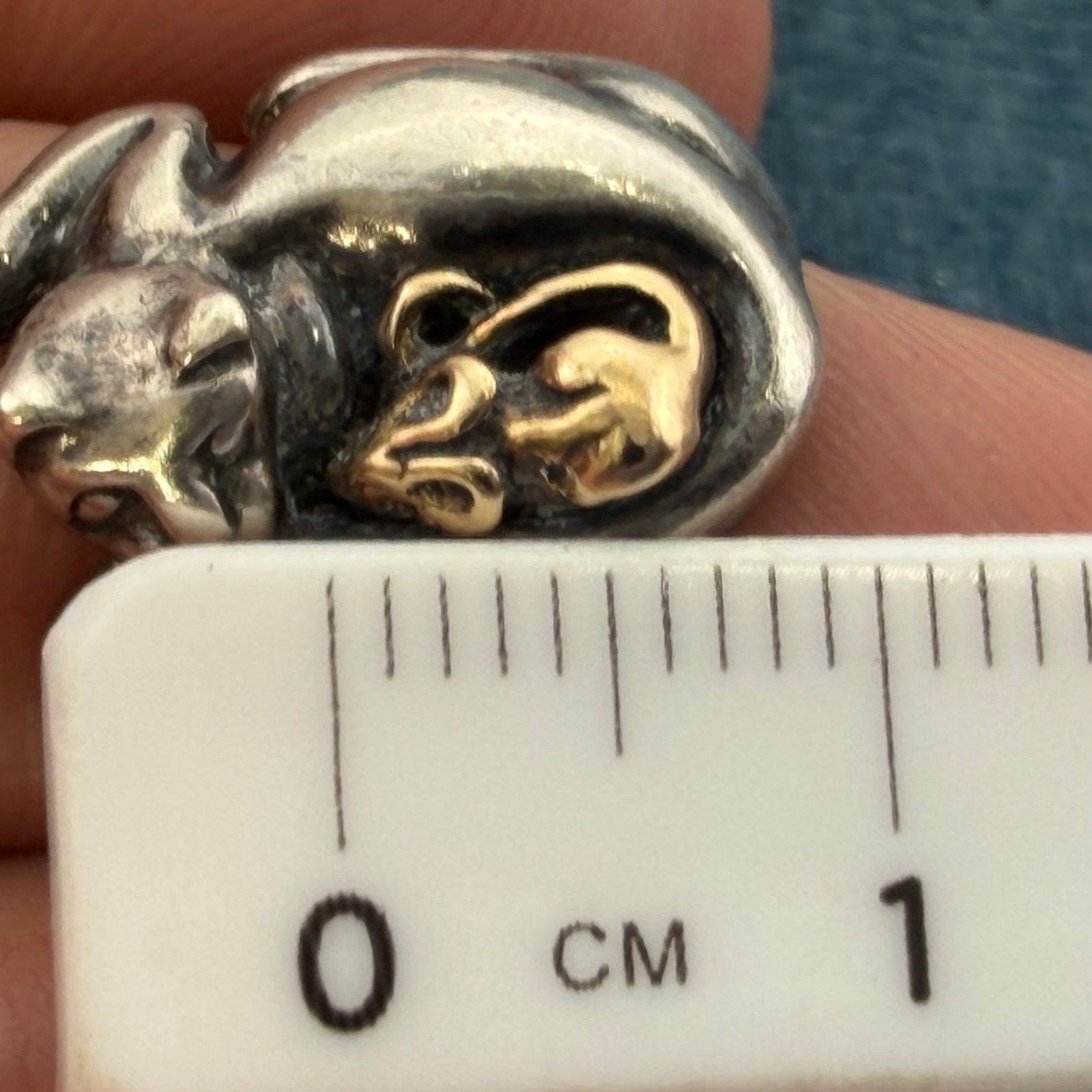 14k Yellow Gold Mouse & 925 Cat Ring. Unlikely Friendship. 3/4" + 6.4g