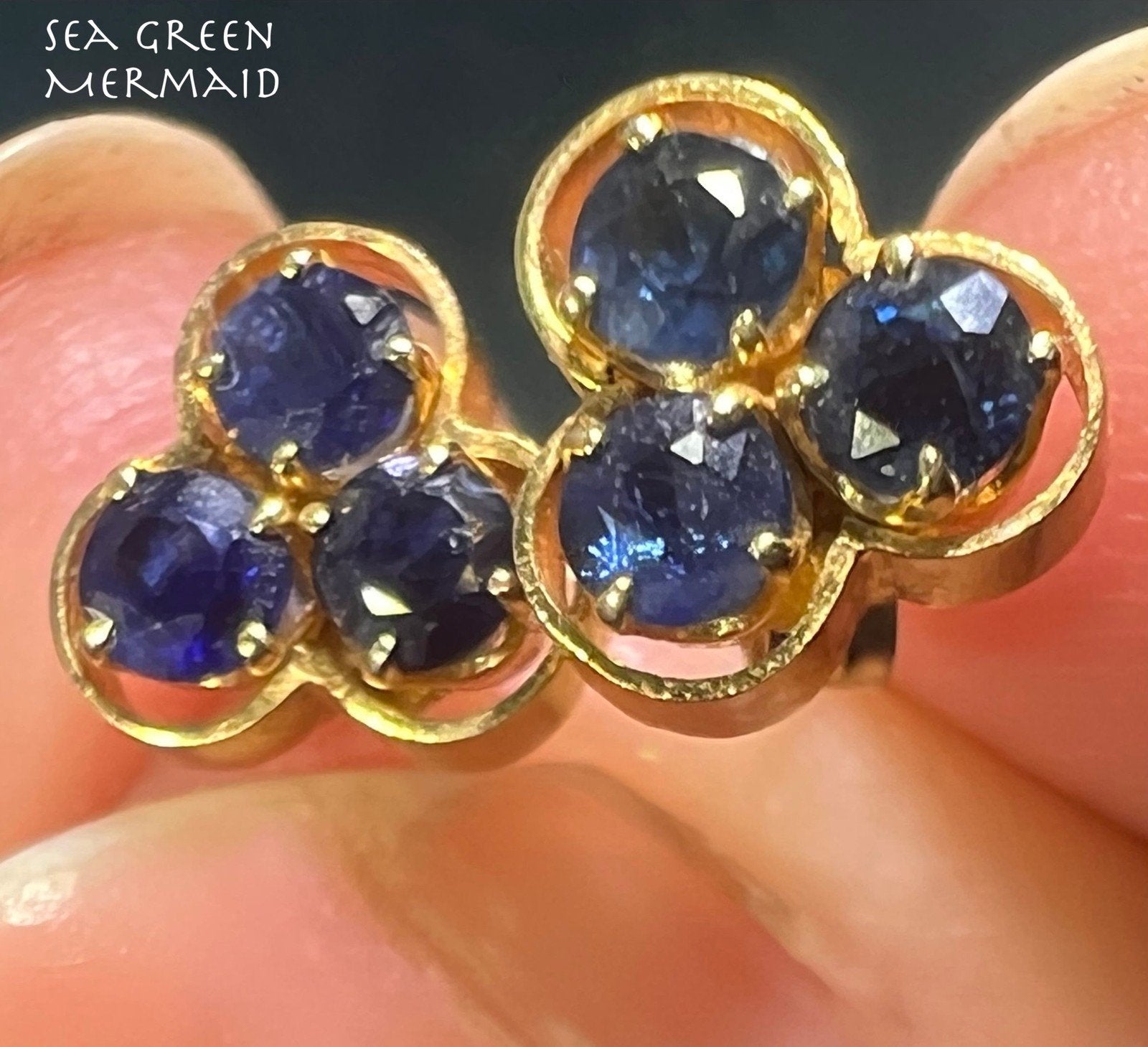 14k Yellow Gold Natural Blue Sapphire Clover Earrings