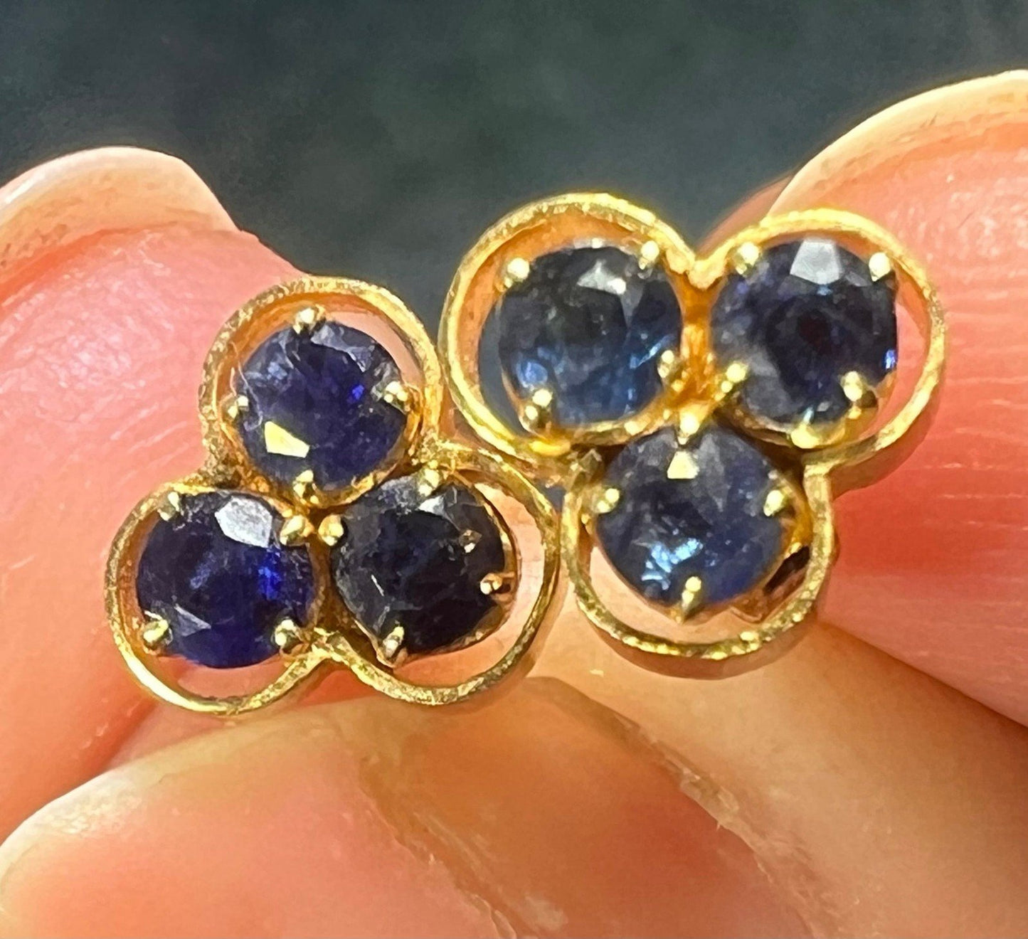 14k Yellow Gold Natural Blue Sapphire Clover Earrings