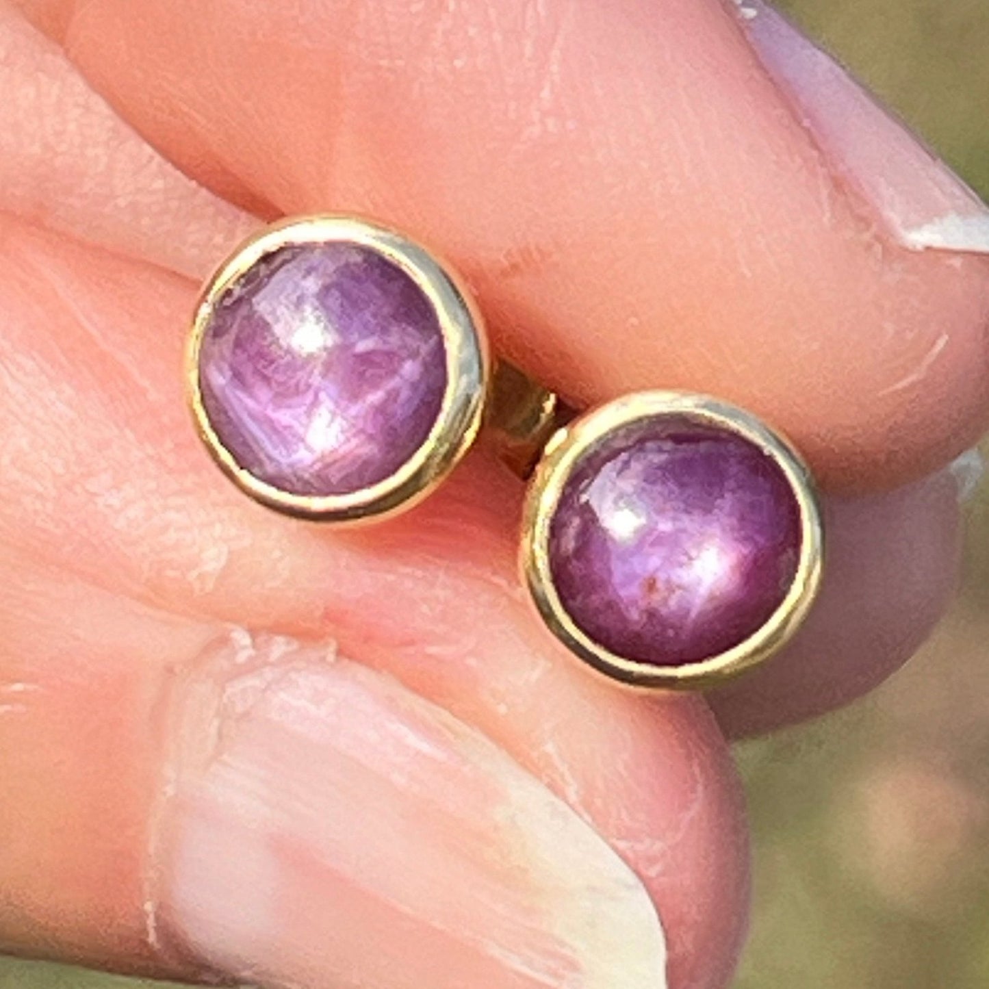 14k Yellow Gold Natural Star Sapphire Ruby Earrings *Video*