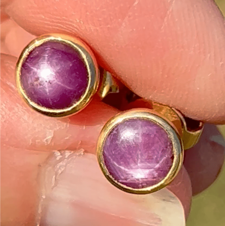 14k Yellow Gold Natural Star Sapphire Ruby Earrings *Video*