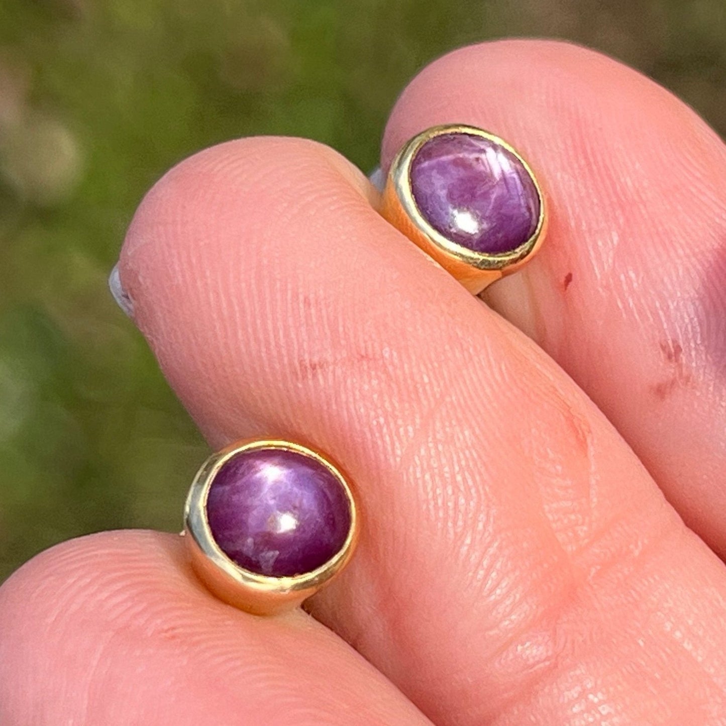 14k Yellow Gold Natural Star Sapphire Ruby Earrings *Video*