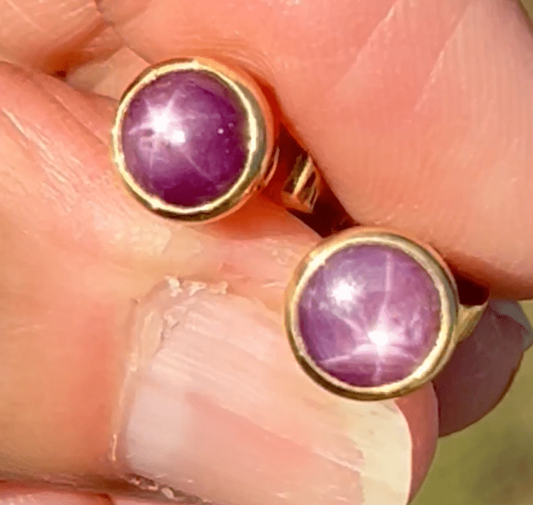 14k Yellow Gold Natural Star Sapphire Ruby Earrings *Video*