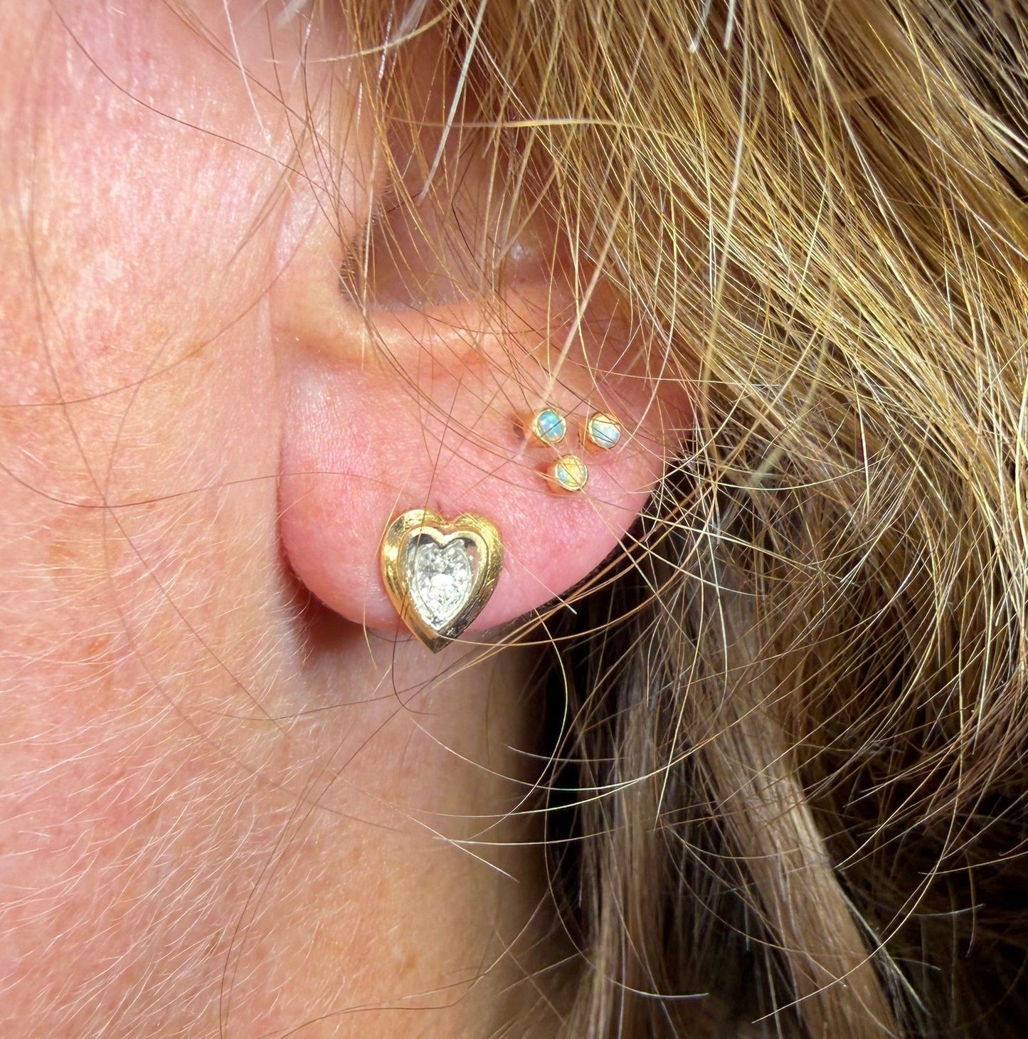 14k Yellow Gold Natural Teardrop Diamond HEART Earrings. Antique