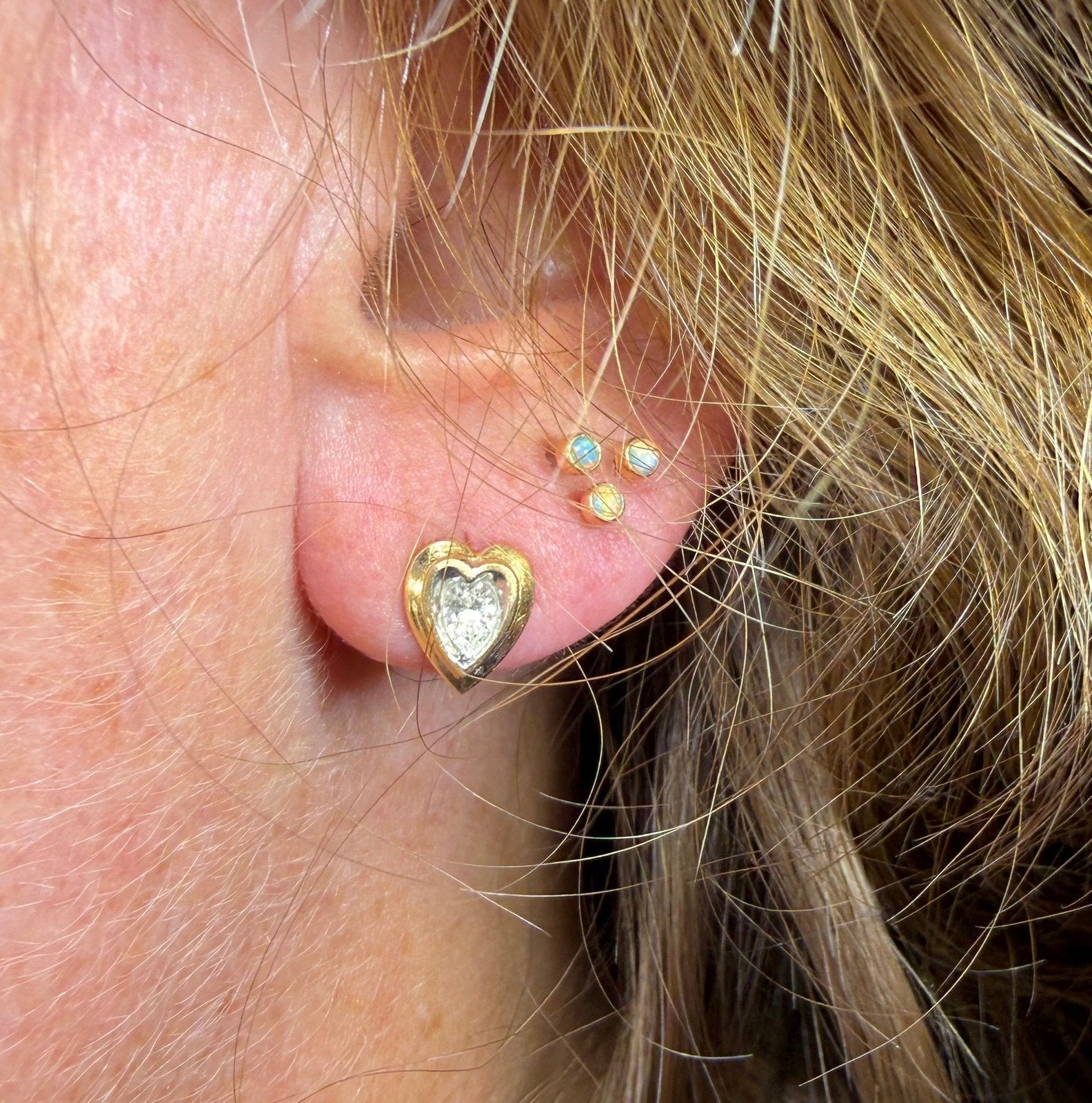 14k Yellow Gold Natural Teardrop Diamond HEART Earrings. Antique