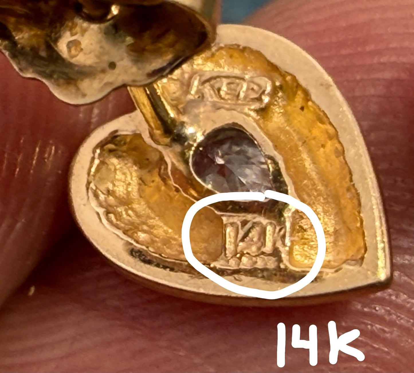14k Yellow Gold Natural Teardrop Diamond HEART Earrings. Antique