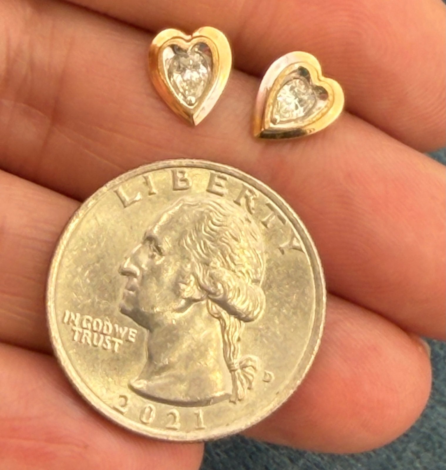 14k Yellow Gold Natural Teardrop Diamond HEART Earrings. Antique
