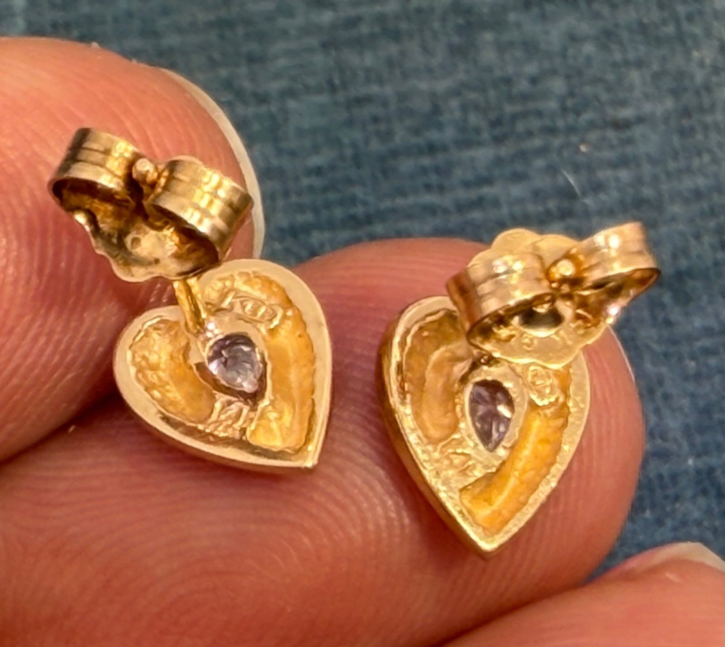 14k Yellow Gold Natural Teardrop Diamond HEART Earrings. Antique