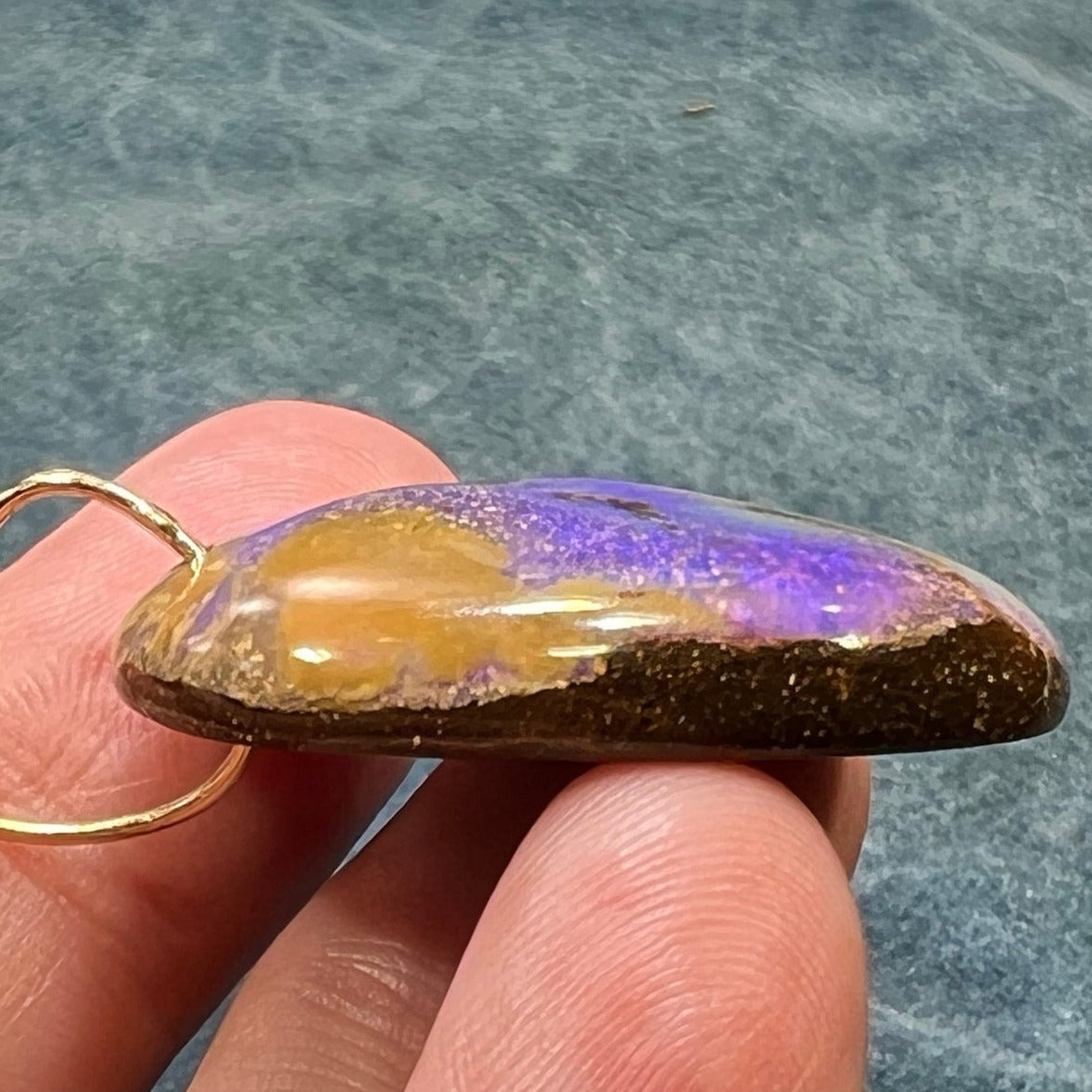 14k Yellow Gold Purple Australian Boulder Opal Pendant *Video*