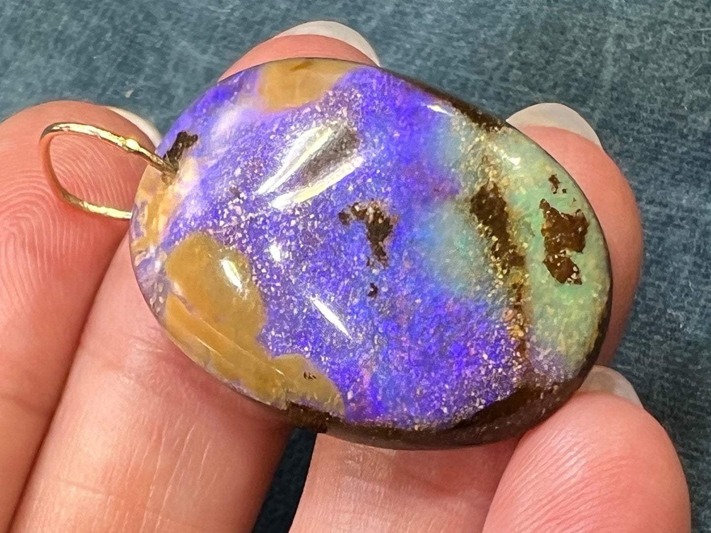 14k Yellow Gold Purple Australian Boulder Opal Pendant *Video*