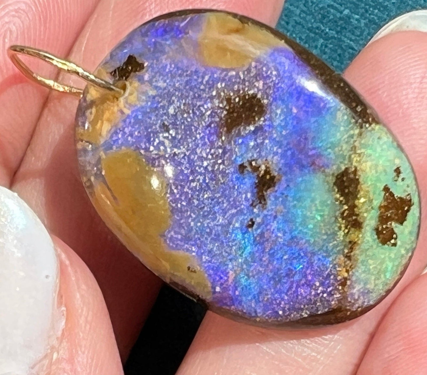 14k Yellow Gold Purple Australian Boulder Opal Pendant *Video*