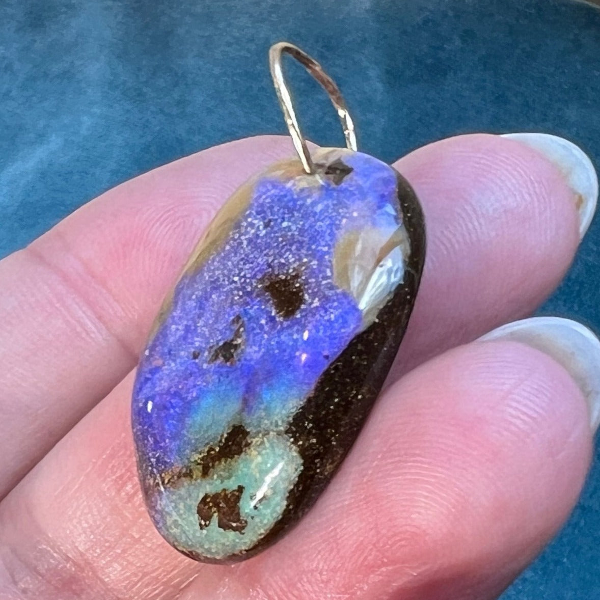 14k Yellow Gold Purple Australian Boulder Opal Pendant *Video*