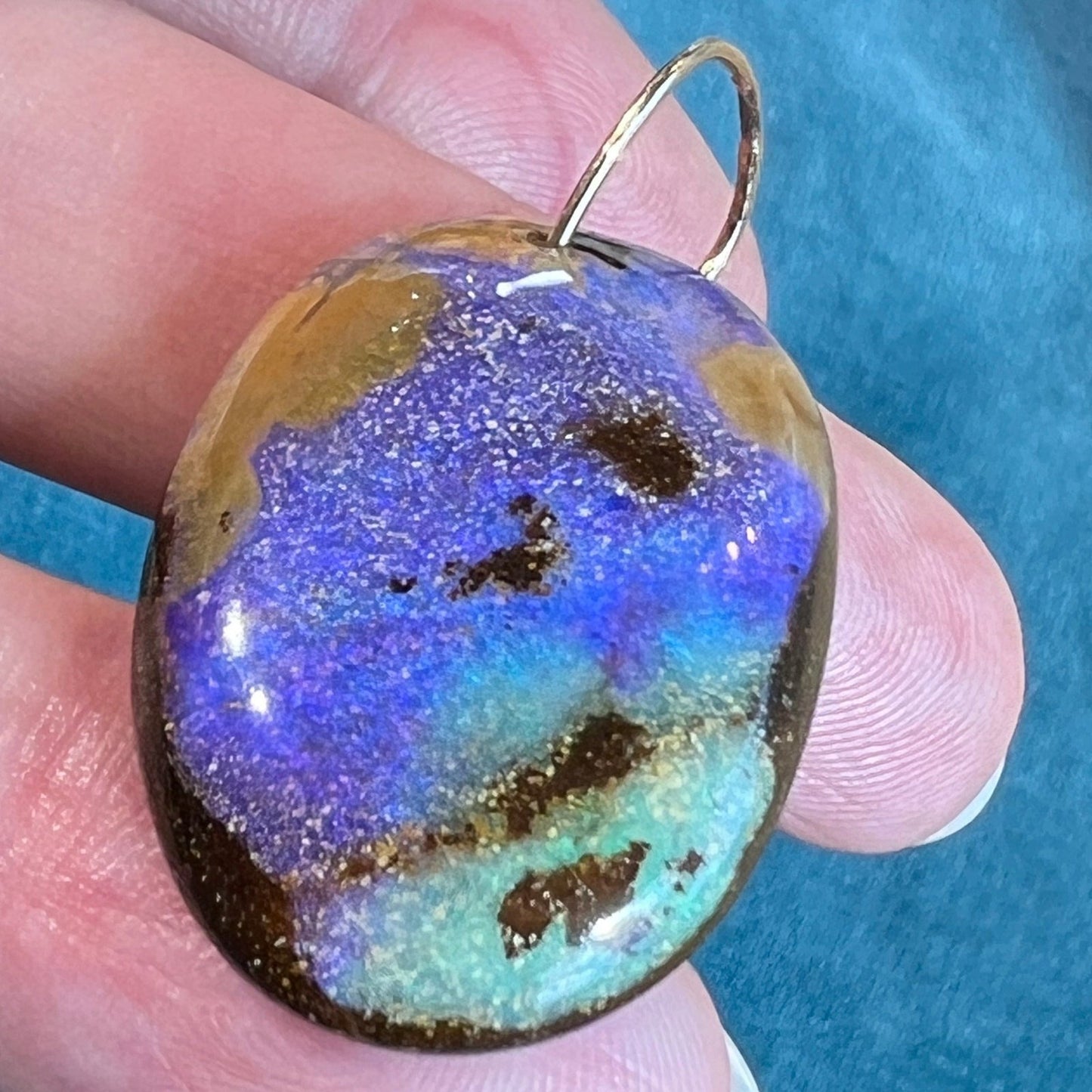 14k Yellow Gold Purple Australian Boulder Opal Pendant *Video*