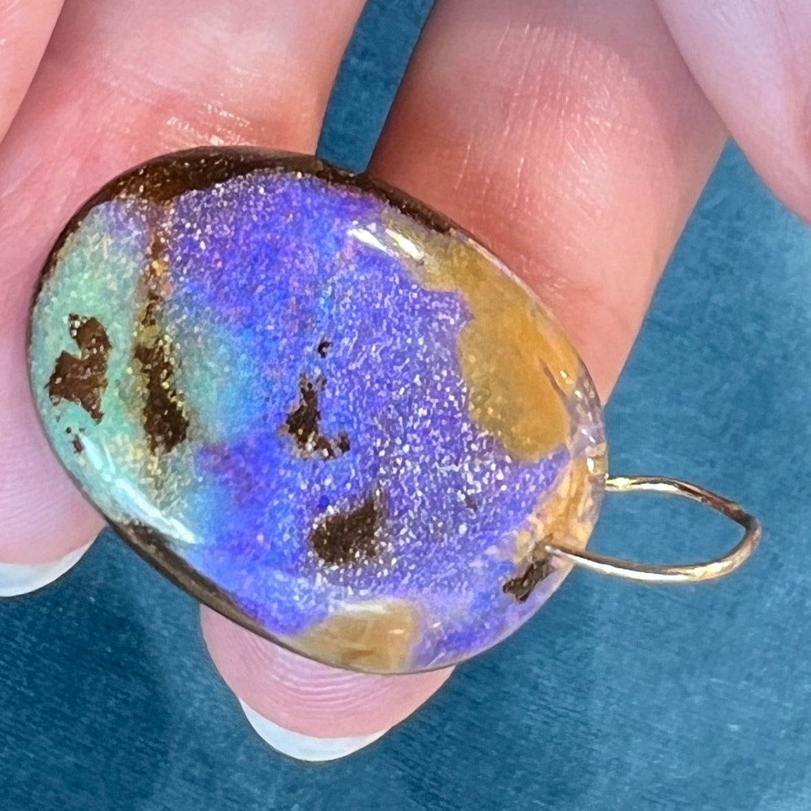 14k Yellow Gold Purple Australian Boulder Opal Pendant *Video*