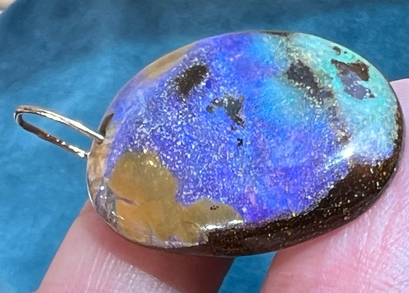 14k Yellow Gold Purple Australian Boulder Opal Pendant *Video*