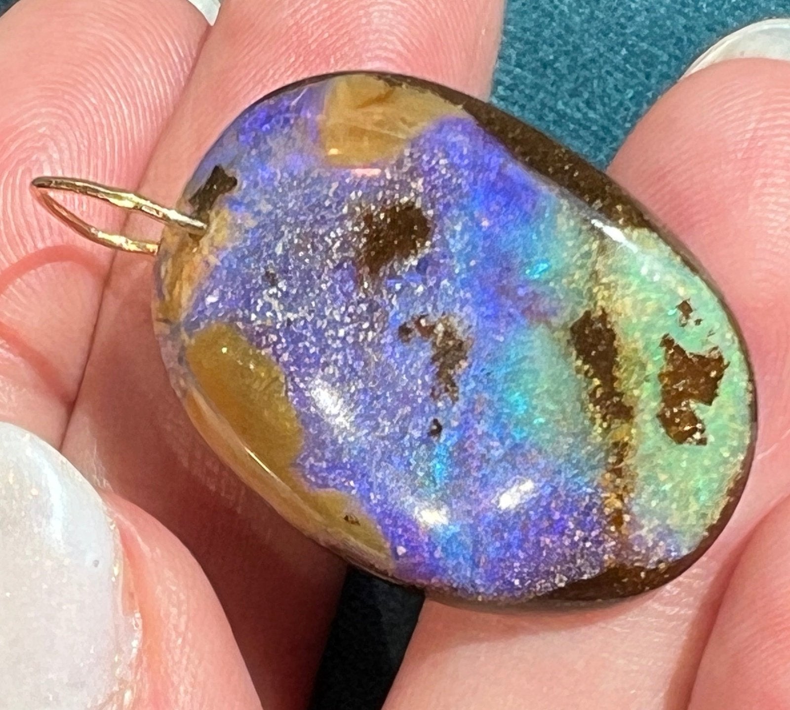 14k Yellow Gold Purple Australian Boulder Opal Pendant *Video*