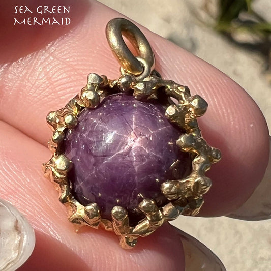 14k Yellow Gold Red Purple Star Ruby Pendant *Video*