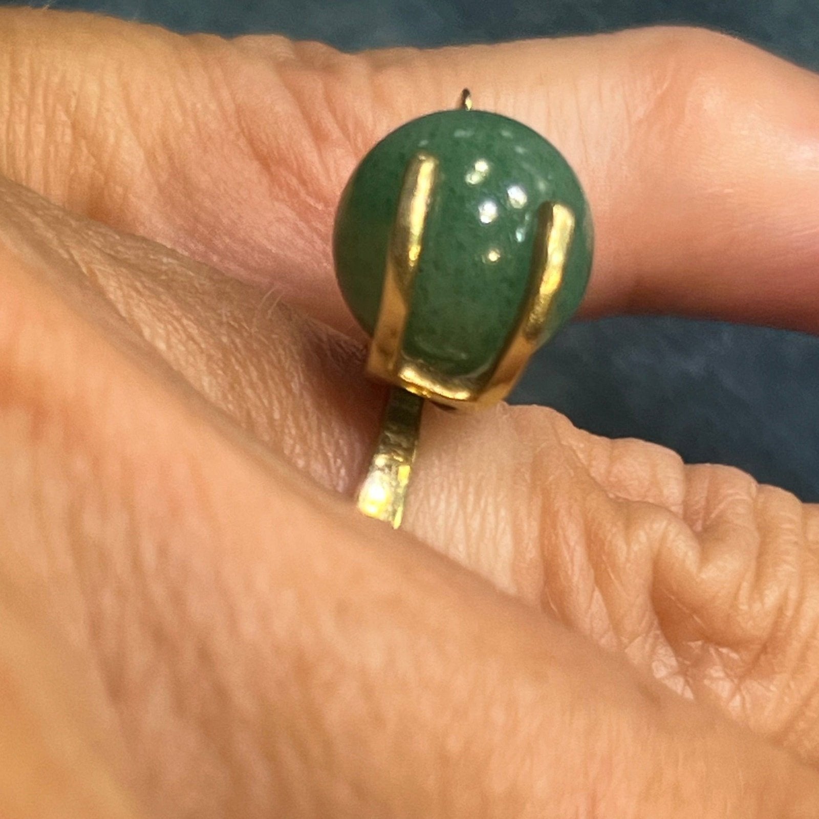 14k Yellow Gold Ring w Interchangeable Adventurine Orb Ball. Modernist