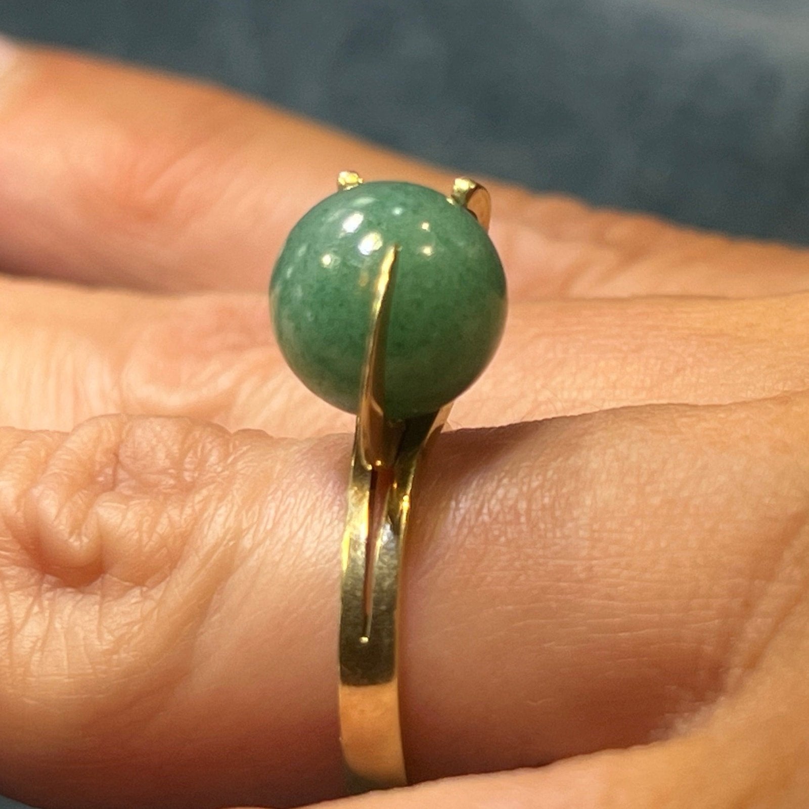 14k Yellow Gold Ring w Interchangeable Adventurine Orb Ball. Modernist